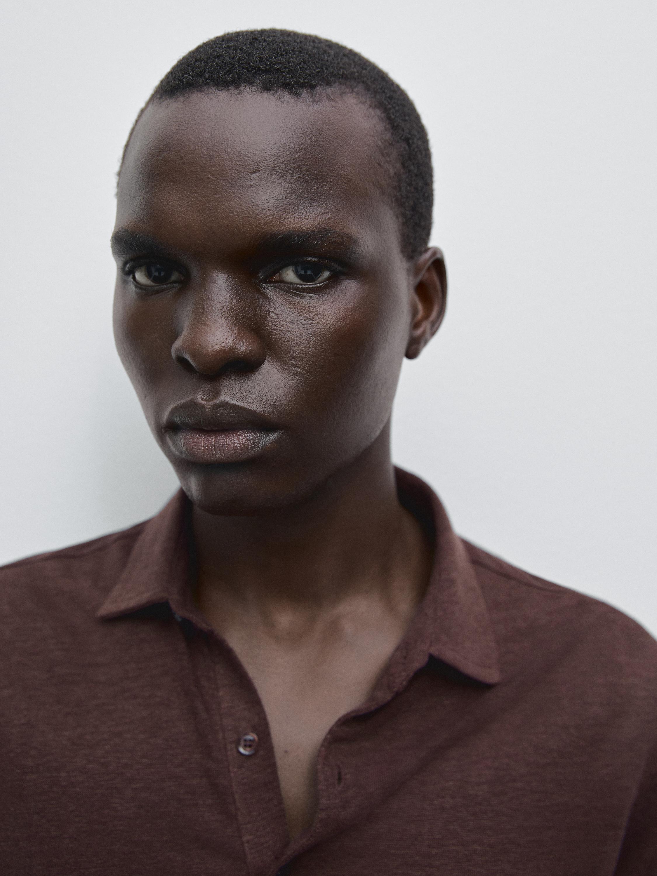 Polo 100 % lin à manches courtes